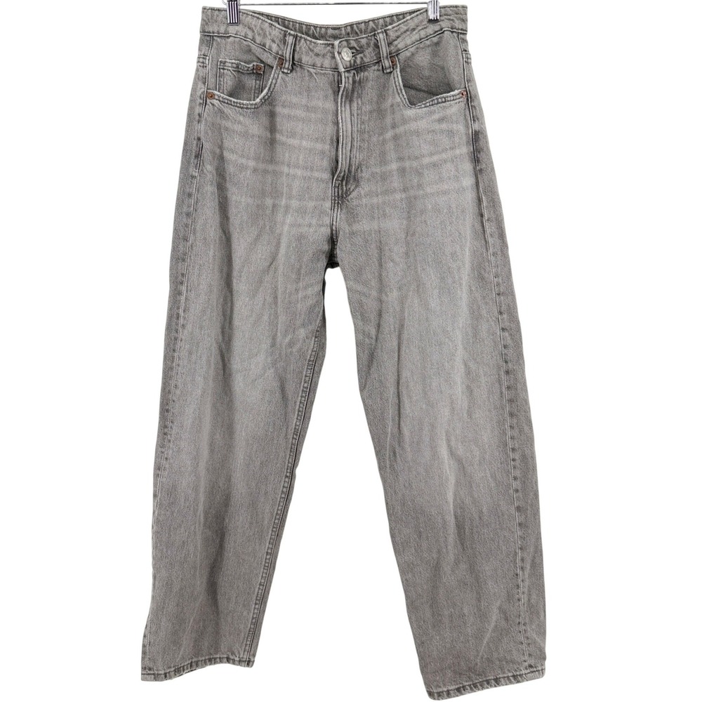 Zara Wide Leg Jeans High Rise 6 Gray Denim Acid Wash Relaxed Fit Women
